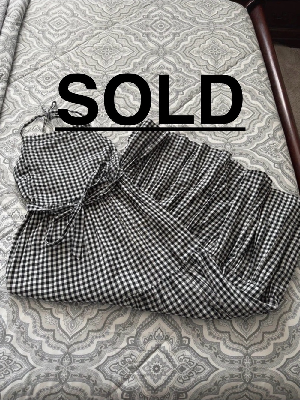 Old Navy Black and White Gingham Halter Maxi Dress with Tie Waist